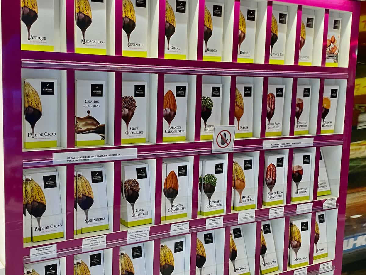 rows of French chocolate tablets