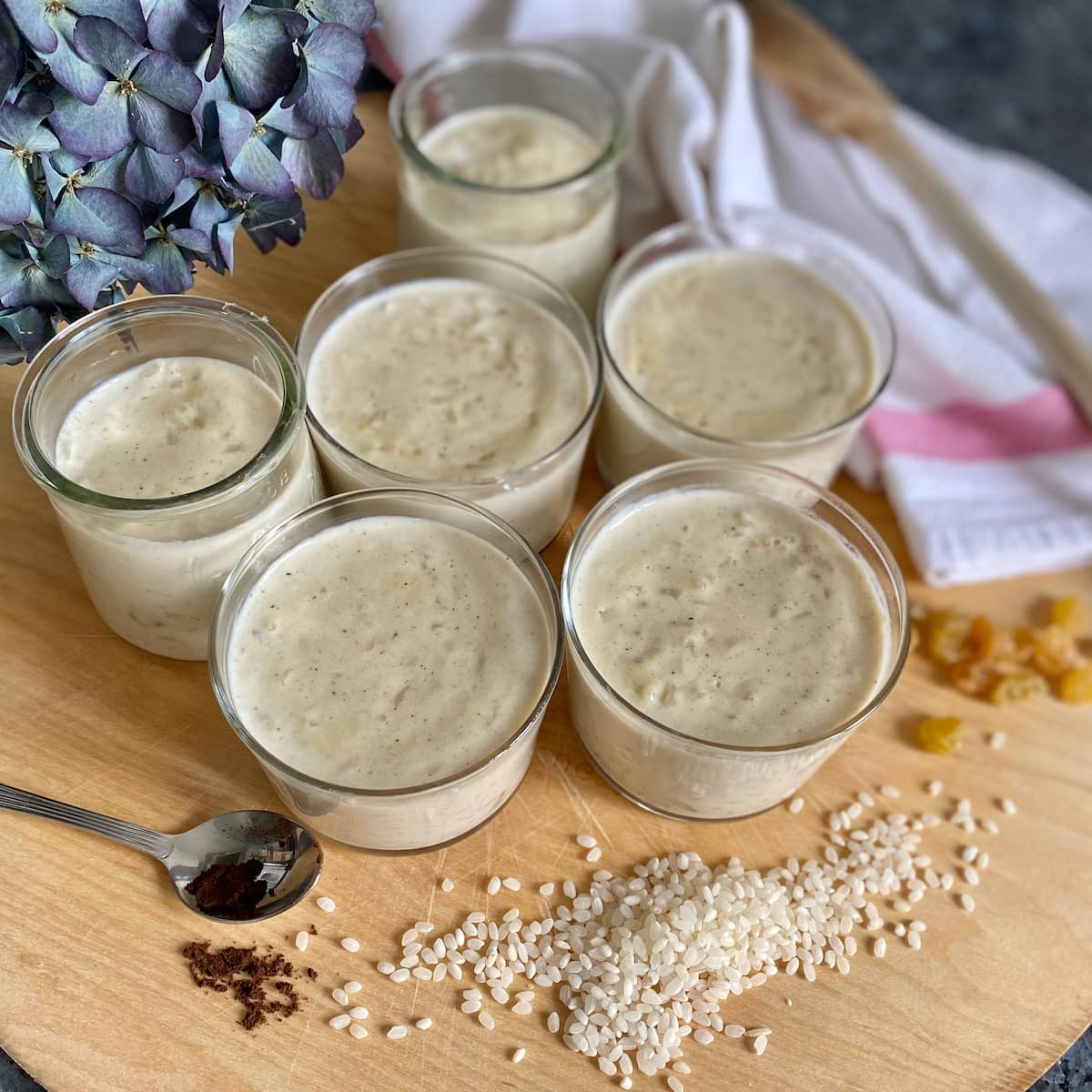 dishes of rice pudding