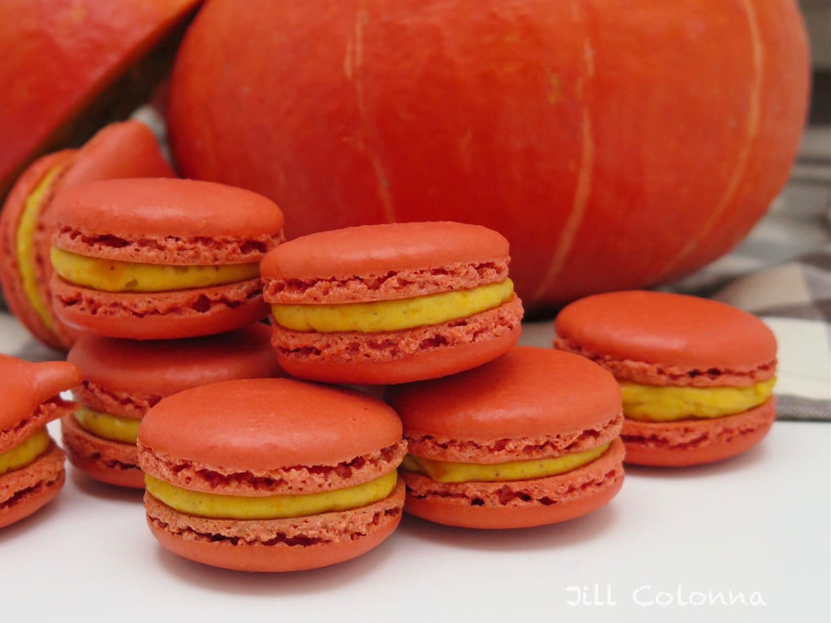 French pumpkin macarons with a ganache filling with spices and pumpkin puree