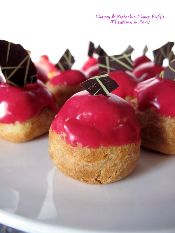 cherry-pistachio choux buns