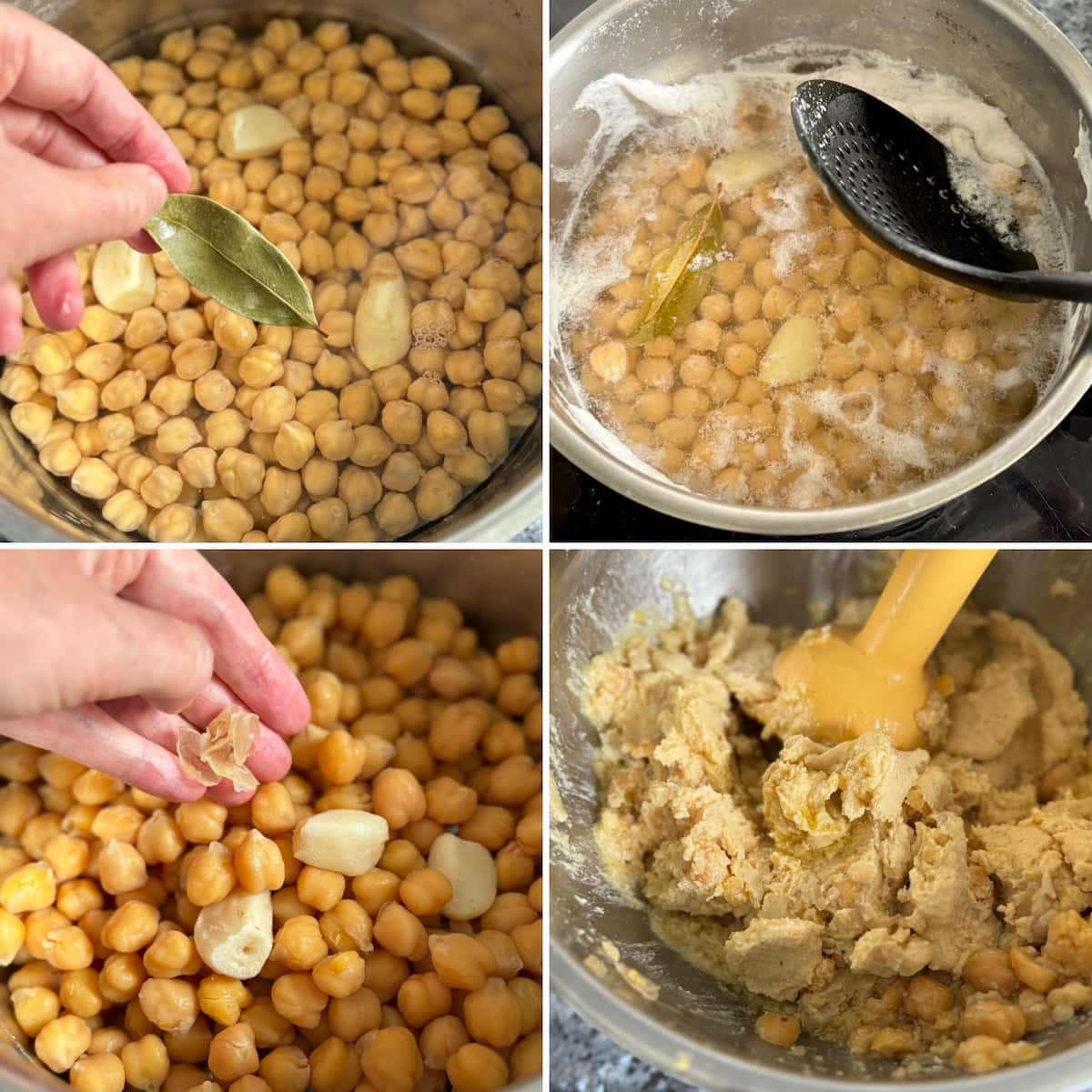how to cook dried chickpeas that have been soaked overnight then cooked in garlic, bay leaf and mixed with olive oil
