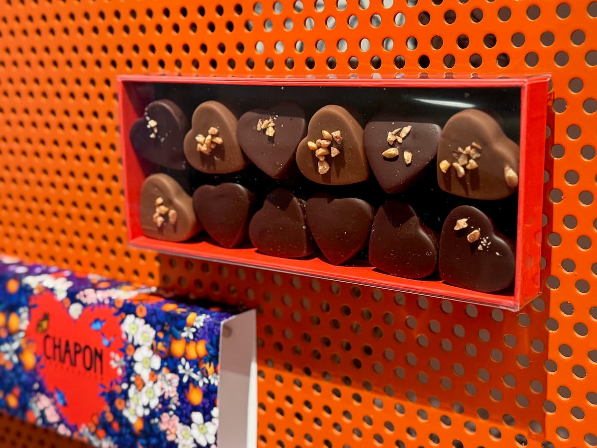 box of heart shaped chocolates for Valentine's Day in Paris by Chapon