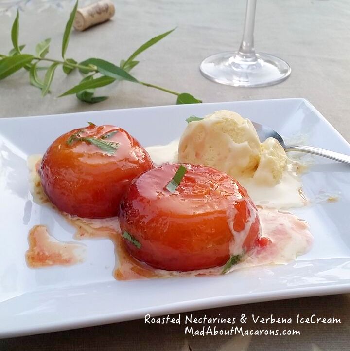 roasted nectarines in honey with verbena ice cream