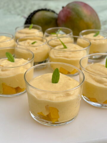 mango cream dessert made with fresh mangos, whipped cream, coconut milk, vanilla and lime