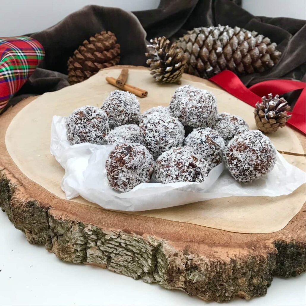 round coconut covered chocolate snowballs