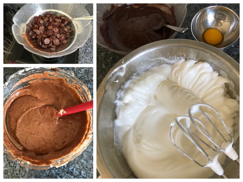 melting dark chocolate and whipping up egg whites