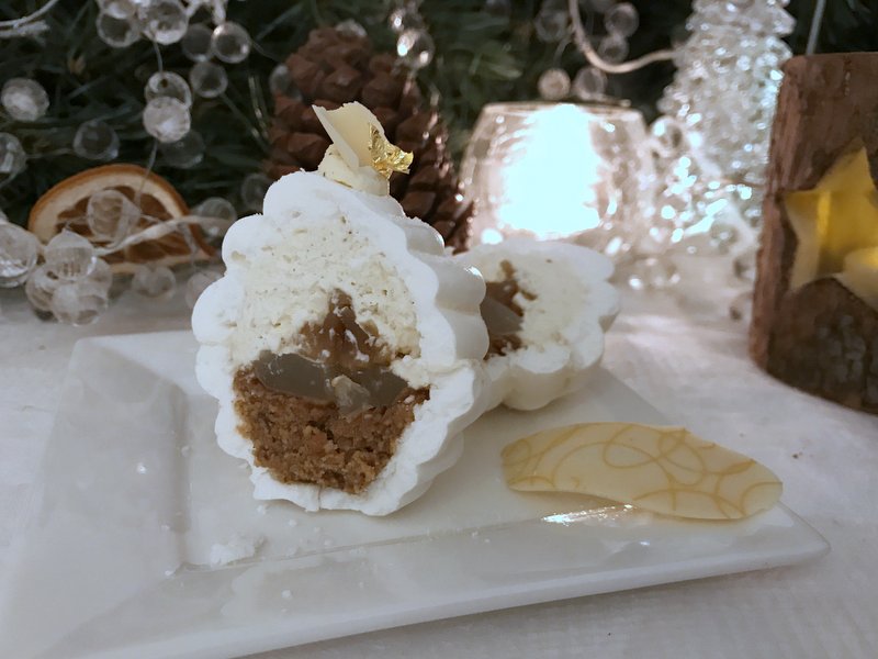 cross-section of a filled hollow meringue