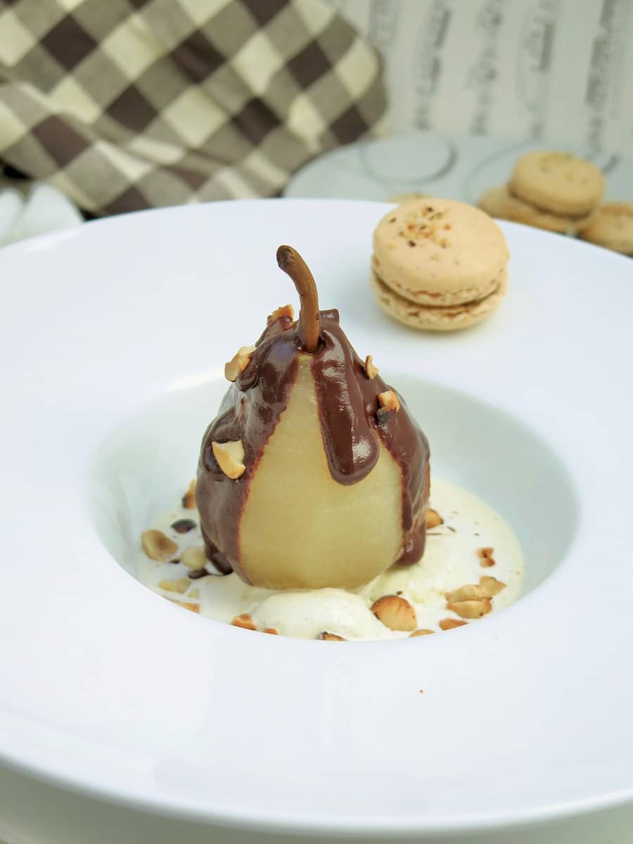 Poire Belle Helene dessert, the best classic recipe by chef Escoffier
