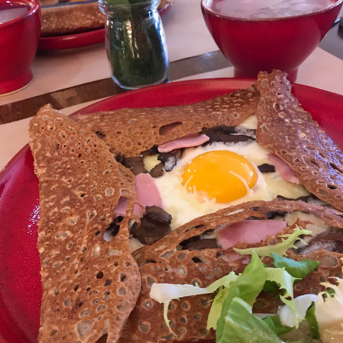 thin lacy buckwheat crepe or galette at the Creperie des Arts, Honfleur