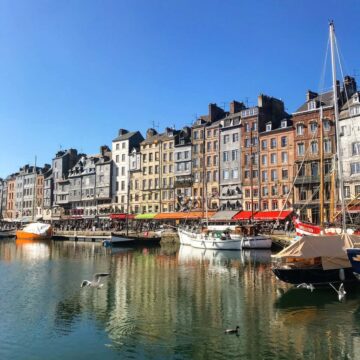 harbour with boats and blue sky