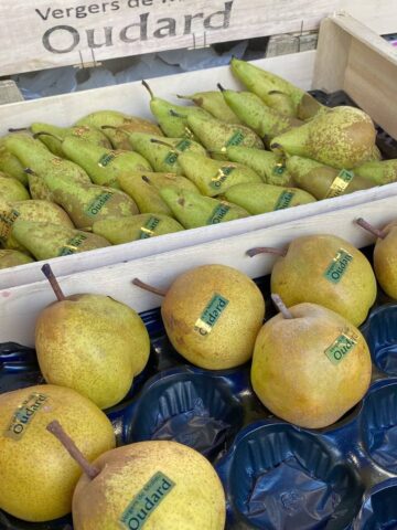 crates of pears at the french market