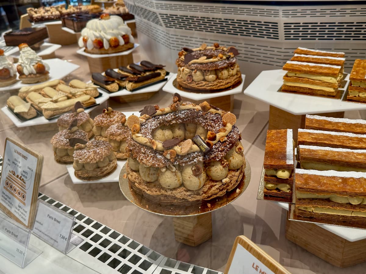 Large and small Paris-Brest pastries at the Parisian store, La Grande Epicerie