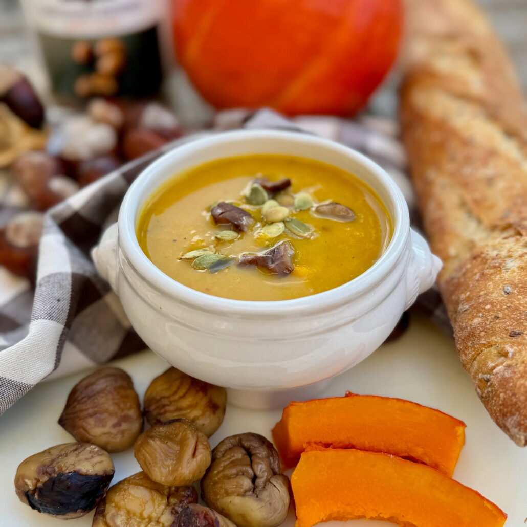 pumpkin soup and cooked chestnuts, a French speciality