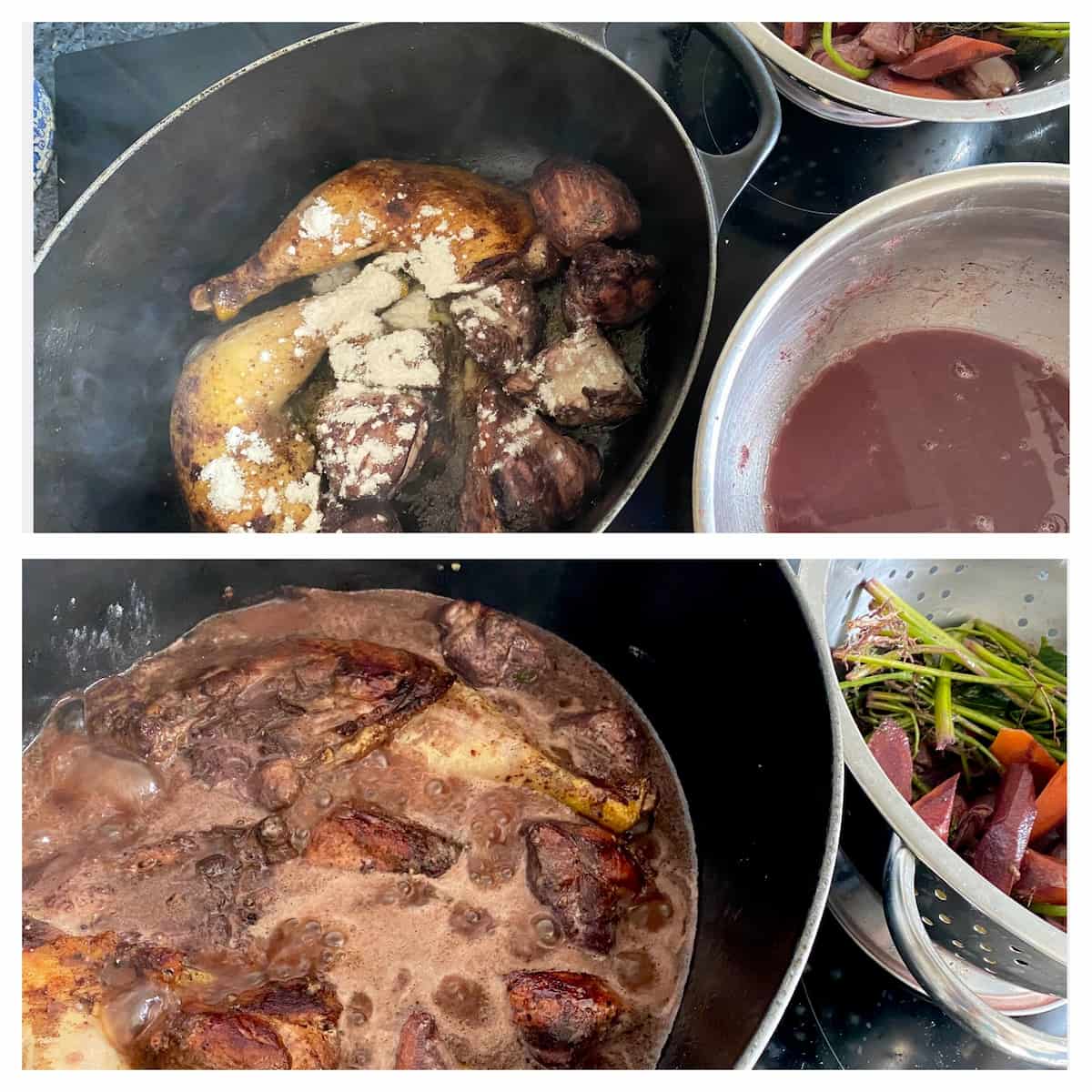 thickening sauce for coq au vin by adding flour before the marinade