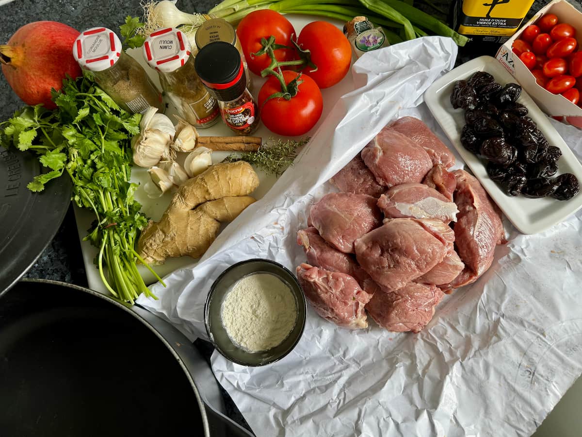 ingredients for chicken tagine with prunes