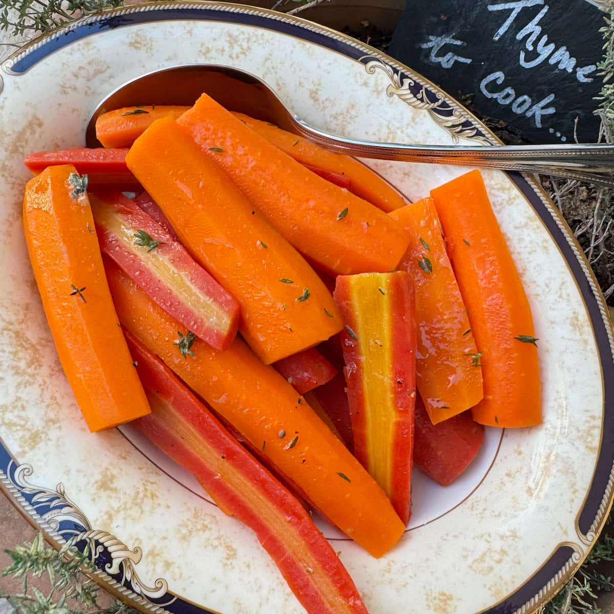 side dish of glazed carrots with thyme