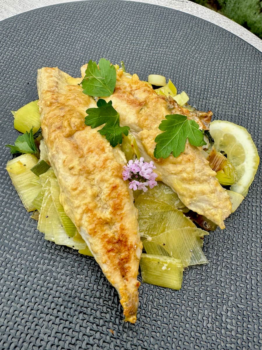fresh mackerel fillets pan-fried in mustard