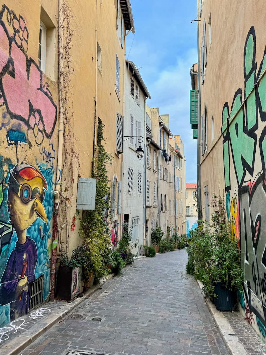 colourful arty graffiti in Marseille's Panier quarter