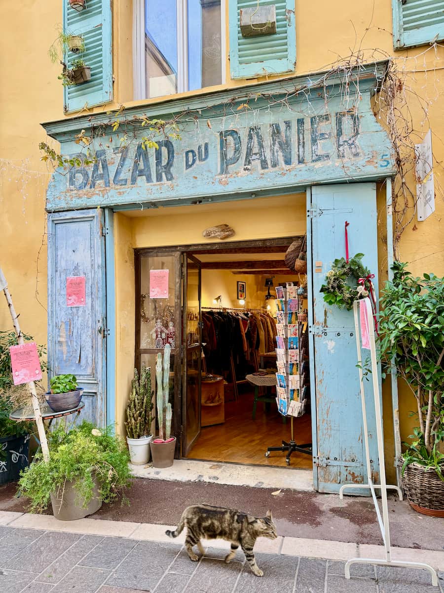 pretty boutique with a cat in the Panier quarter