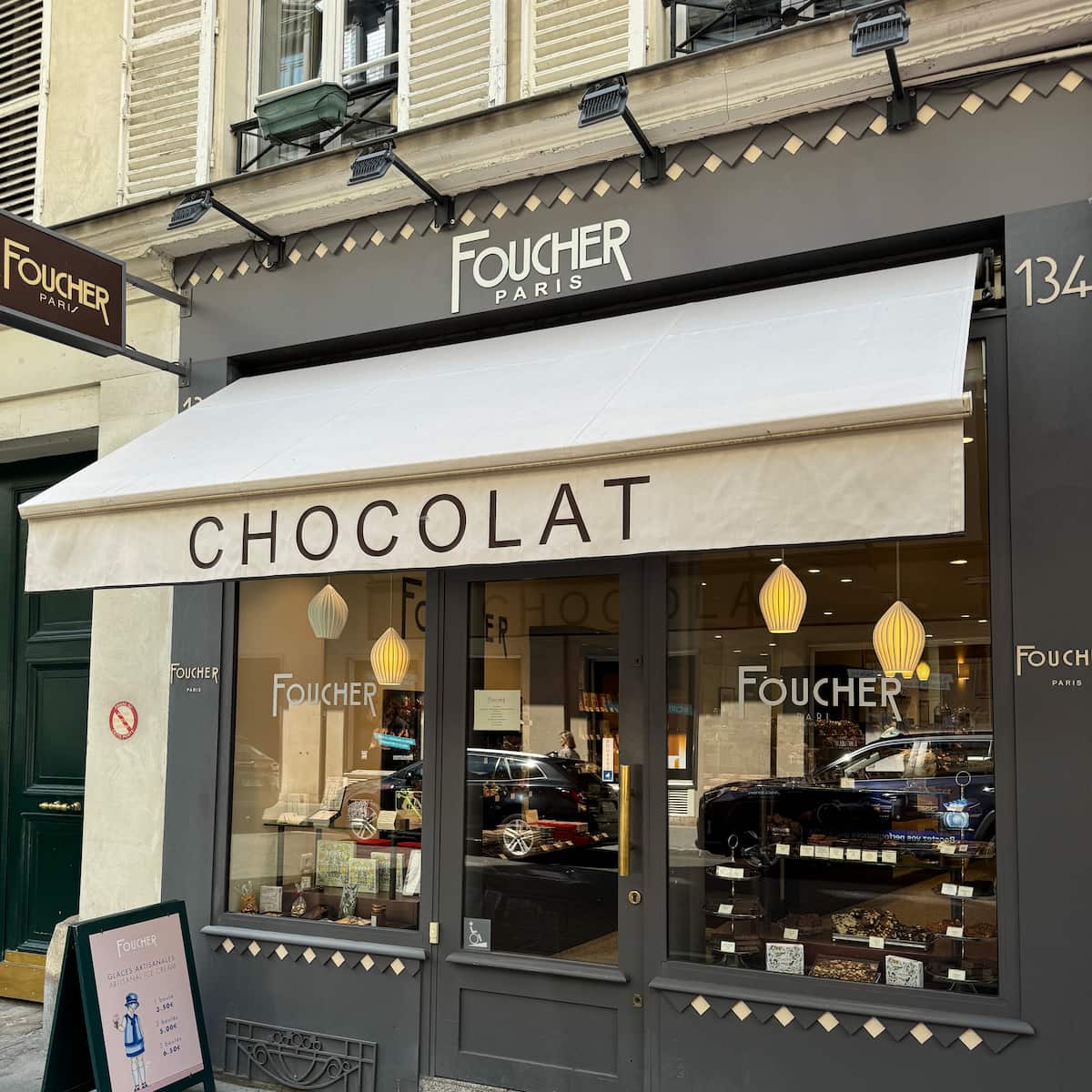 chocolate shop storefront in rue du bac of Foucher Paris