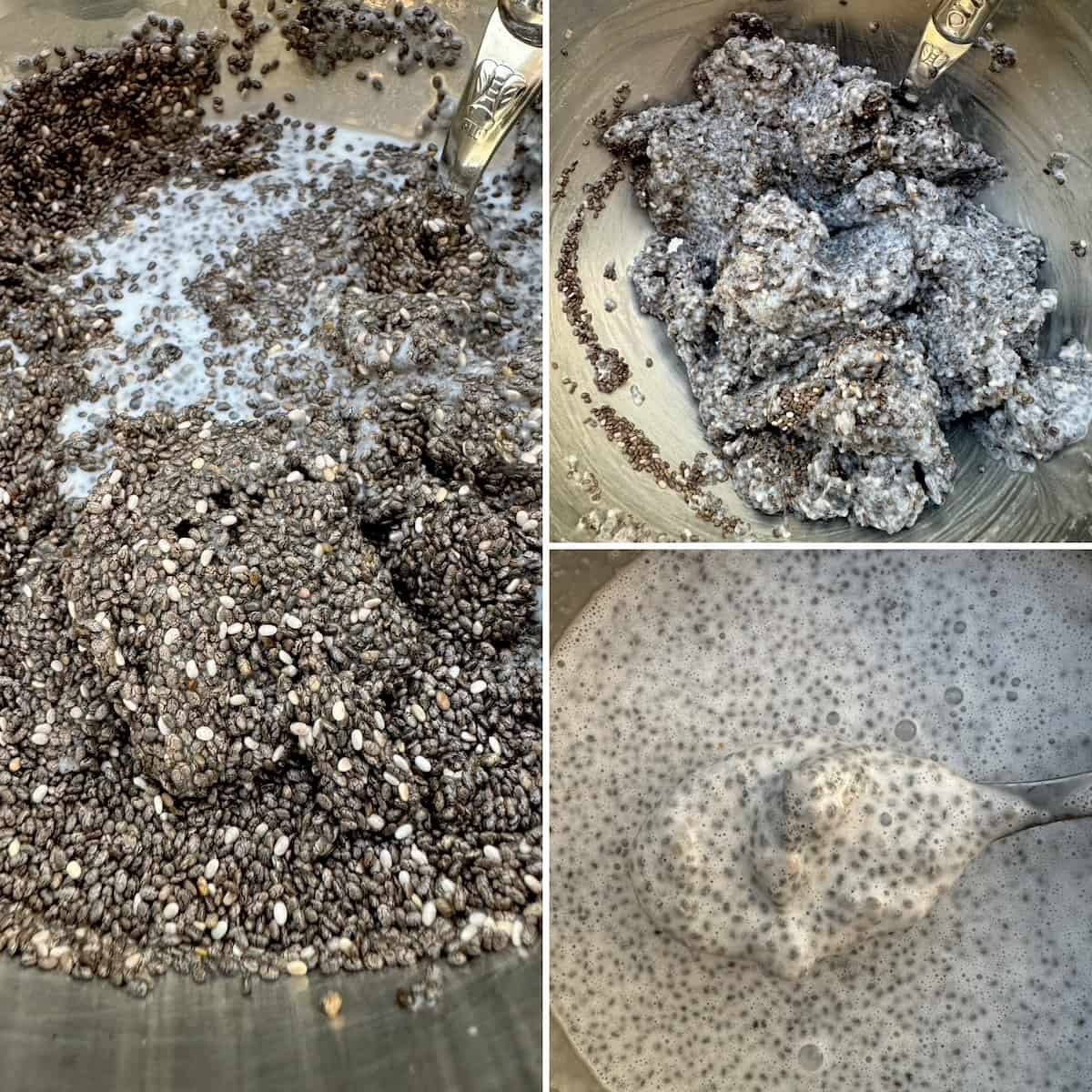 example of chia seeds forming clumps when not whisked immediately