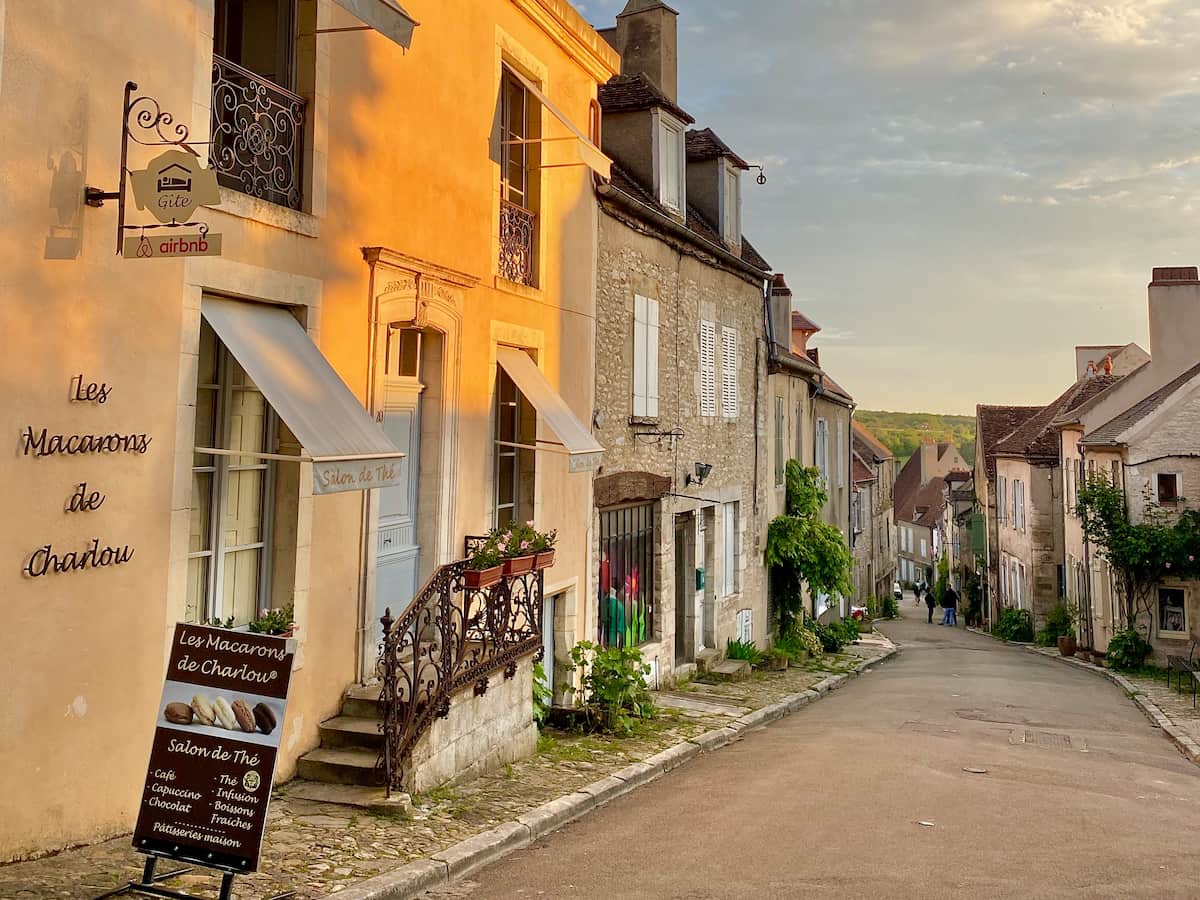 main street of the French hilltop village of Vezelay in Burgundy France