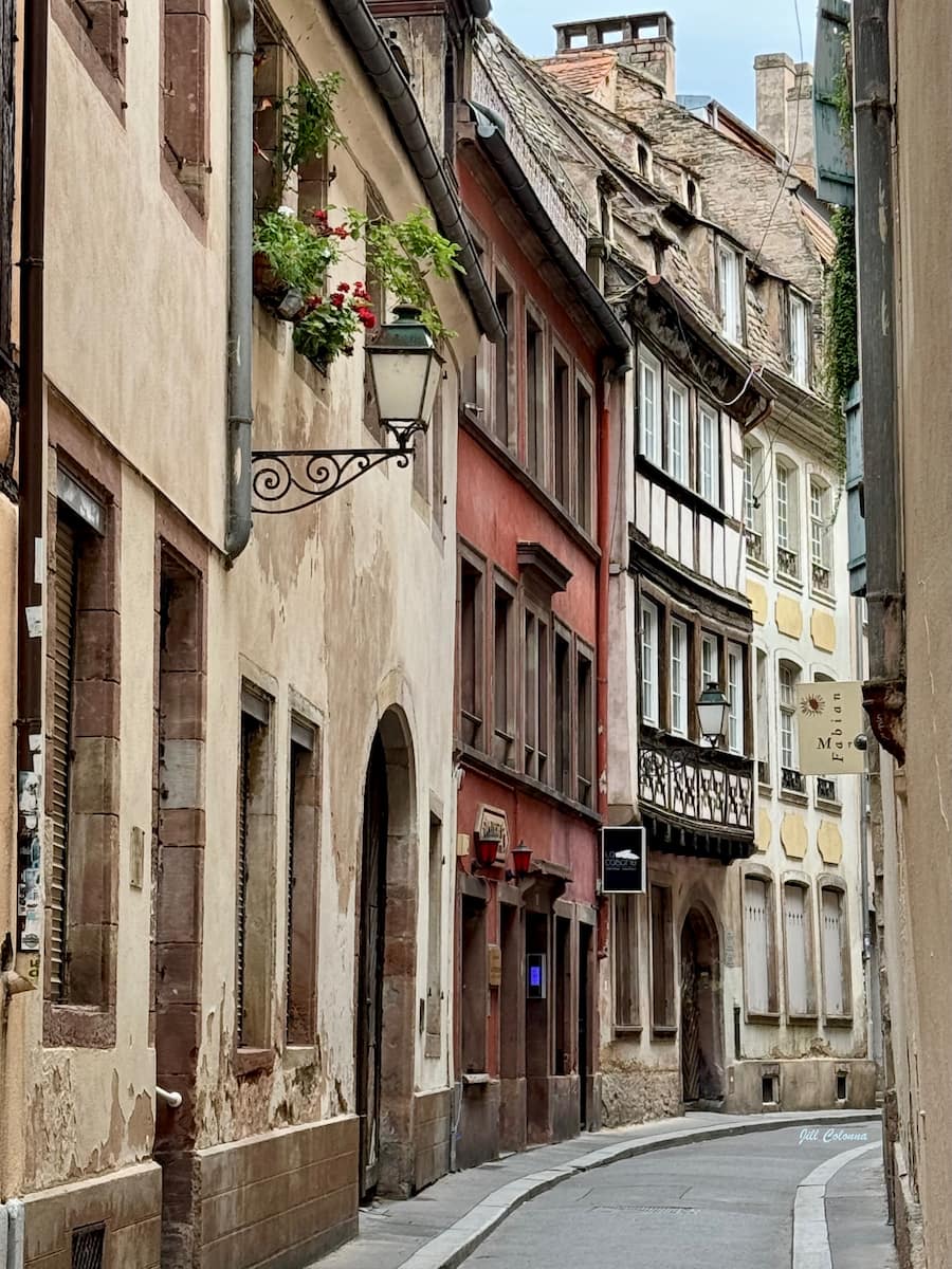 typical old street with timbered houses in Strasbourg France